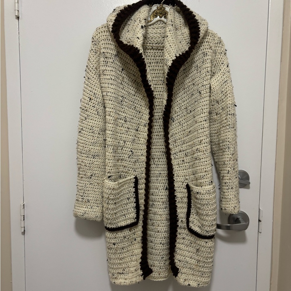 Cream Knit Long Cardigan with Hood 🧶